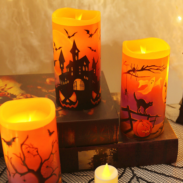 Led Luxury Electronic Candle, Flameless Pillars Flickering Electronic Halloween Candle