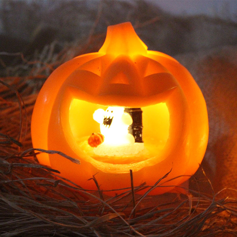 Environmental protection material Halloween Pumpkin shaped Candles Jar Led Electronic Candle Battery Operated Flickering Flame