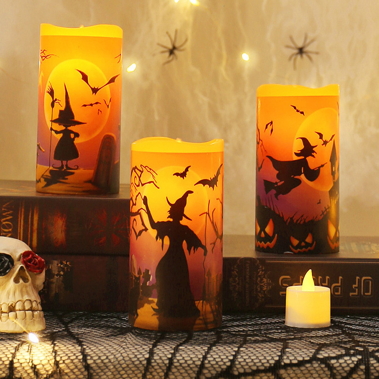 New Design Electronic Candle, Flameless  Flickering Electronic Pillar Shape Halloween Candle