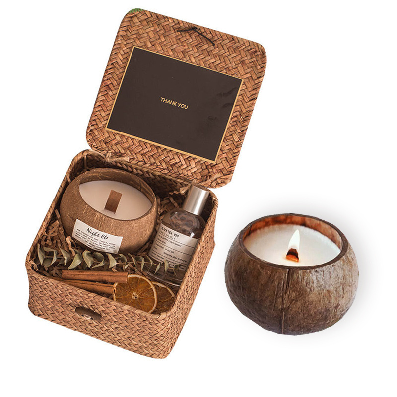 Luxury Coconut Shell Bowls Candle Wood Wick scented Candle, valentine Coconut Gift Box