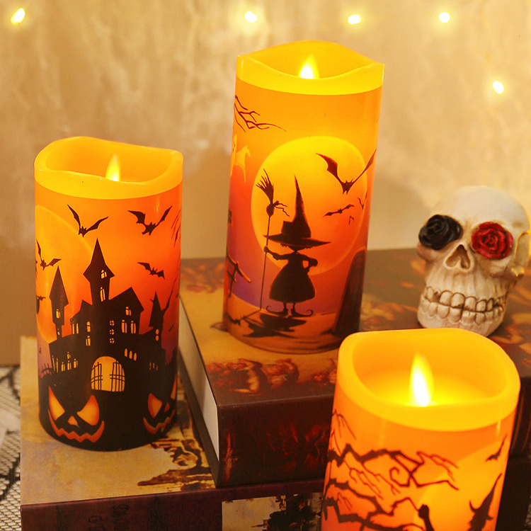 New Design Electronic Candle, Flameless  Flickering Electronic Pillar Shape Halloween Candle