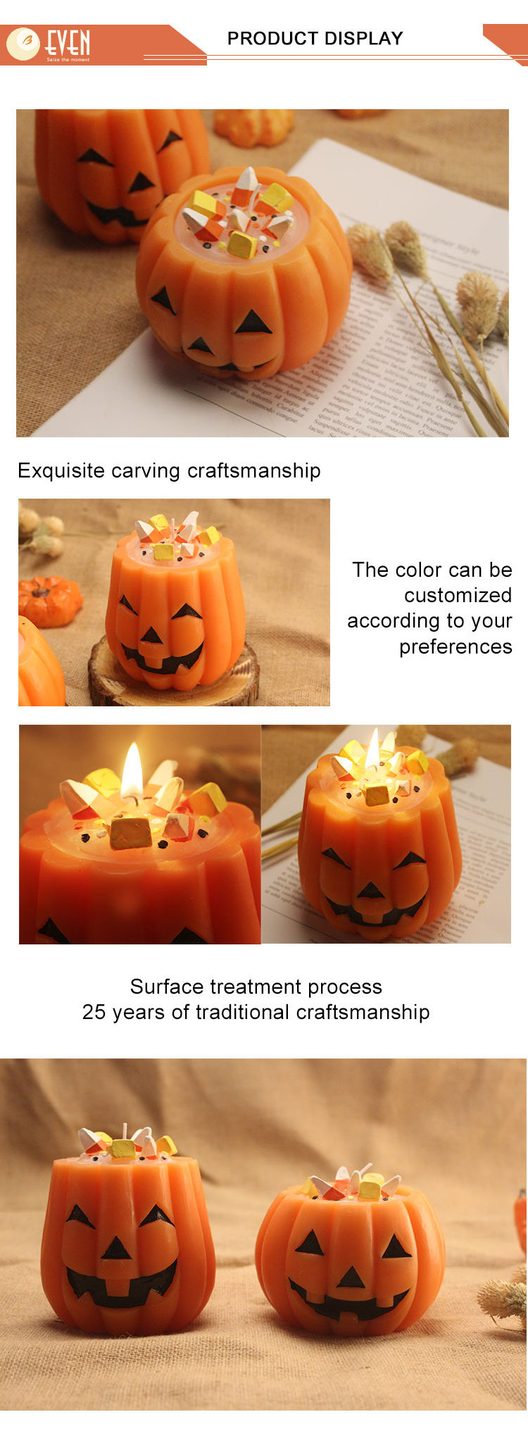 Luxury Handmade Custom Private Label Pumpkin  Candles,  Halloween Pumpkin Shaped Scented Candles