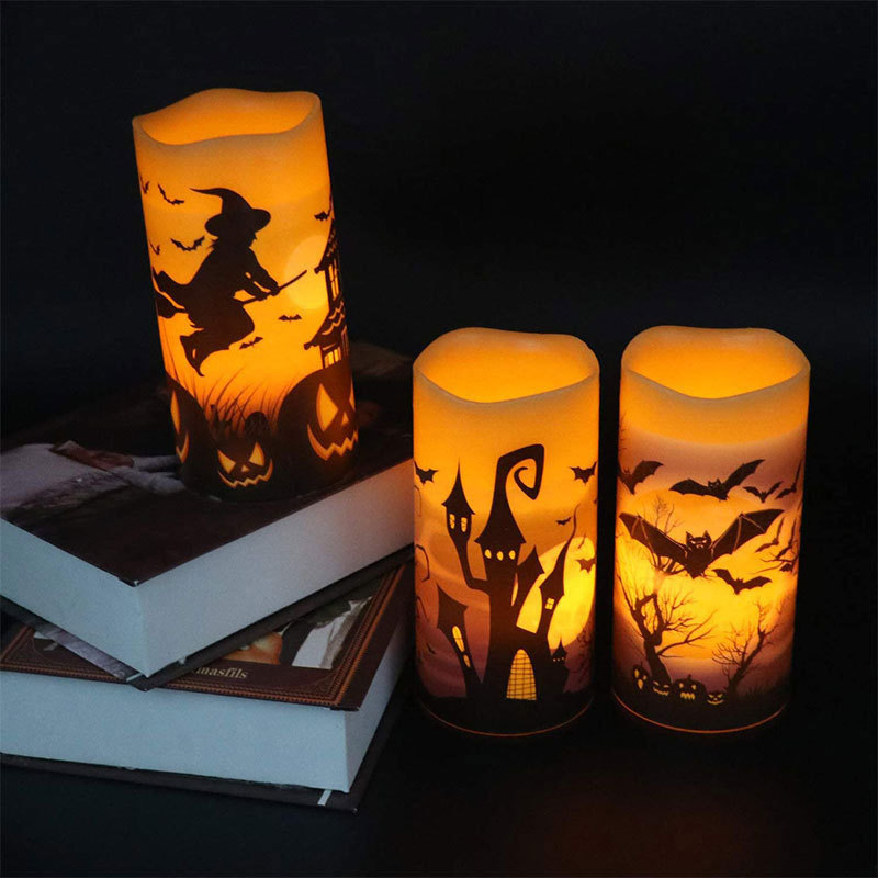 EVEN Halloween Flameless Flickering LED Candles with 6-Hour Timer Battery Operated Wax Candles