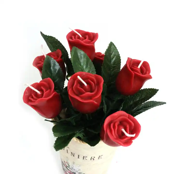 Rose Bud Candle Red Rose Flower Candles, Valentine's Day Party Wedding Home Decoration Rose  Candle for Gift