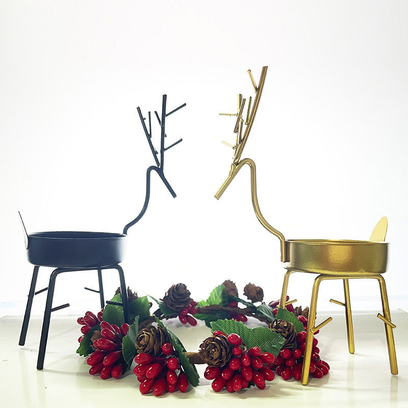 Black&Gold Metal Art Tray Candle Spinners Holder Candlestick  in the Form of a Graceful Deer: A Delightful Decorative Piece