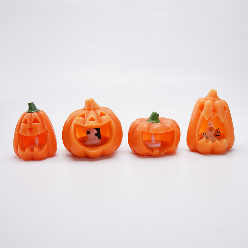 Environmental protection material Halloween Pumpkin shaped Candles Jar Led Electronic Candle Battery Operated Flickering Flame