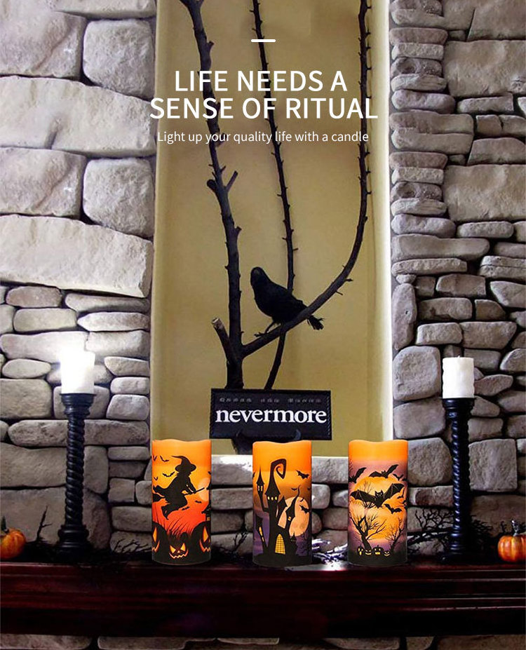 EVEN Halloween Flameless Flickering LED Candles with 6-Hour Timer Battery Operated Wax Candles