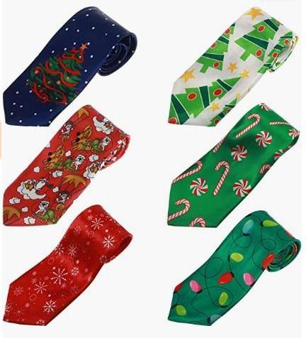 6 Pieces Christmas Ties 51 Inch Novelty Holiday Printed Necktie Boy Girl Men Santa Snowman Snowflake Tree Funny Neck Ties