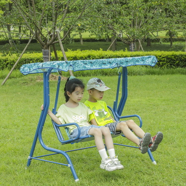 Patio Furniture for Kids Patio Swing with 2 Seats Outdoor Lounge Chair Hammock with Canopy