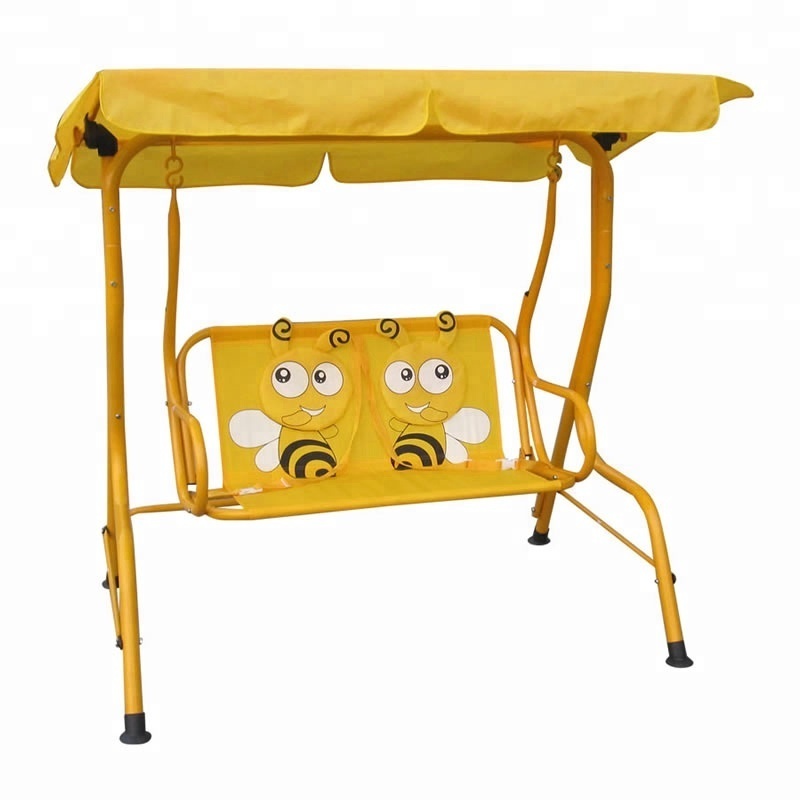 Rouser Outdoor 2 Seats Toddler Steel Double Garden Swing Belt Canopy Lounge Kids Swing Chair