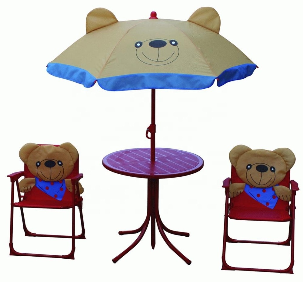 Kids Patio Set Table, Accent 2 Folding Chairs, and Umbrella for Outdoor Garden Fun