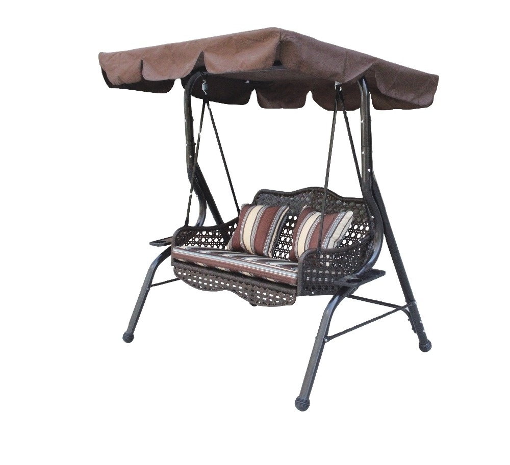 Patio Swing Canopy Bench with Steel Frame Outdoor Garden Yard Cushion Chair Set