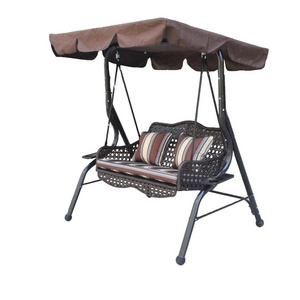 Patio Swing Canopy Bench with Steel Frame Outdoor Garden Yard Cushion Chair Set