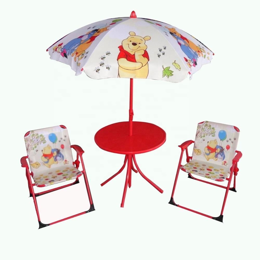 Kids Patio Set Table, Accent 2 Folding Chairs, and Umbrella for Outdoor Garden Fun