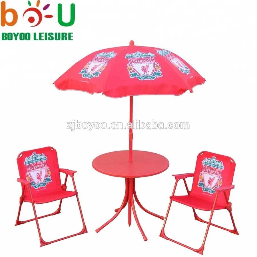 Kids Patio Set Table And 2 Folding Chairs w/ Umbrella Beetle Outdoor Garden Yard