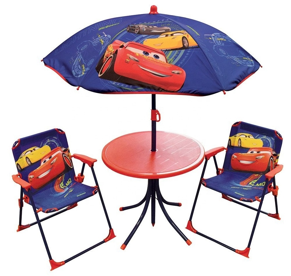 Kids Patio Set Table, Accent 2 Folding Chairs, and Umbrella for Outdoor Garden Fun