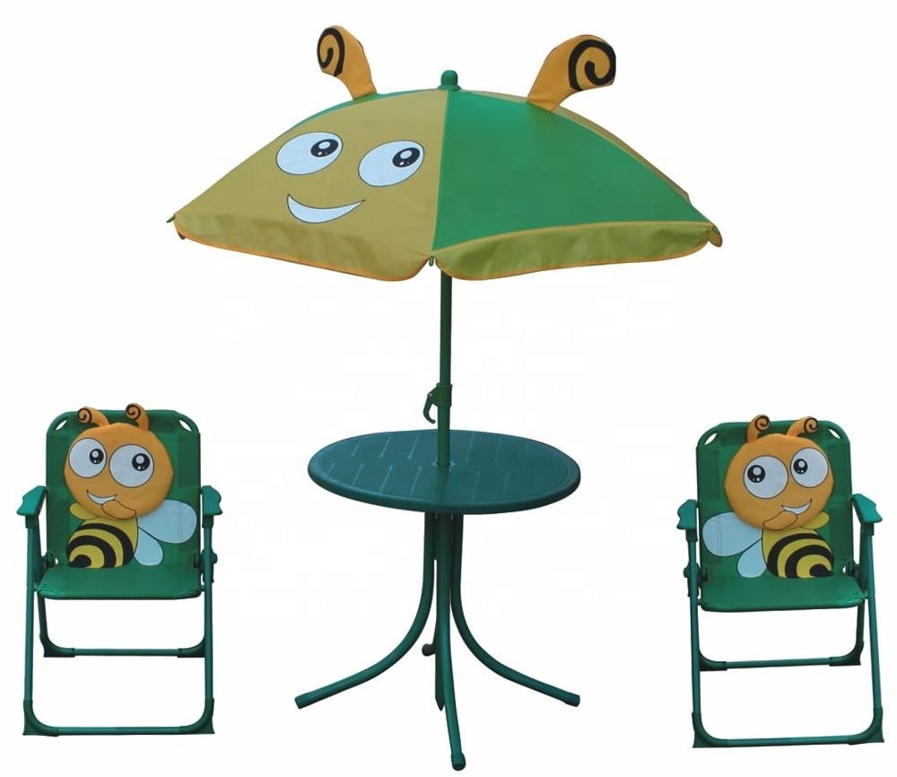 Kids Patio Set Table, Accent 2 Folding Chairs, and Umbrella for Outdoor Garden Fun