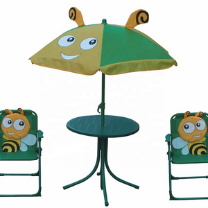 Kids Patio Set Table, Accent 2 Folding Chairs, and Umbrella for Outdoor Garden Fun