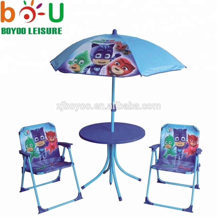 Kids Patio Set Table And 2 Folding Chairs w/ Umbrella Beetle Outdoor Garden Yard