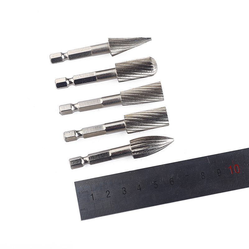 5PCS 1/4 inch Hex handle high speed steel woodworking rotary burr set file rasp drill bit wood metal polishing