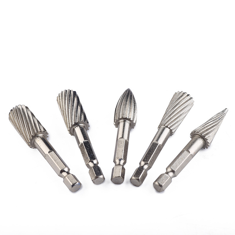 5PCS 1/4 inch Hex handle high speed steel woodworking rotary burr set file rasp drill bit wood metal polishing