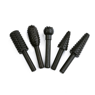 5 Pcs 6mm 1/4" Carbon steel shank woodworking rotary burr set file drill bit for wood carving