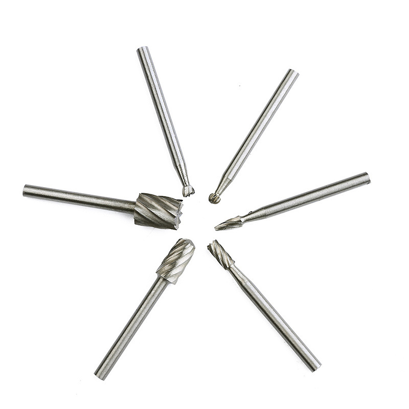 6Pcs 3MM hss trumpet woodworking rotary burr set file rasp drill bit for wood carving