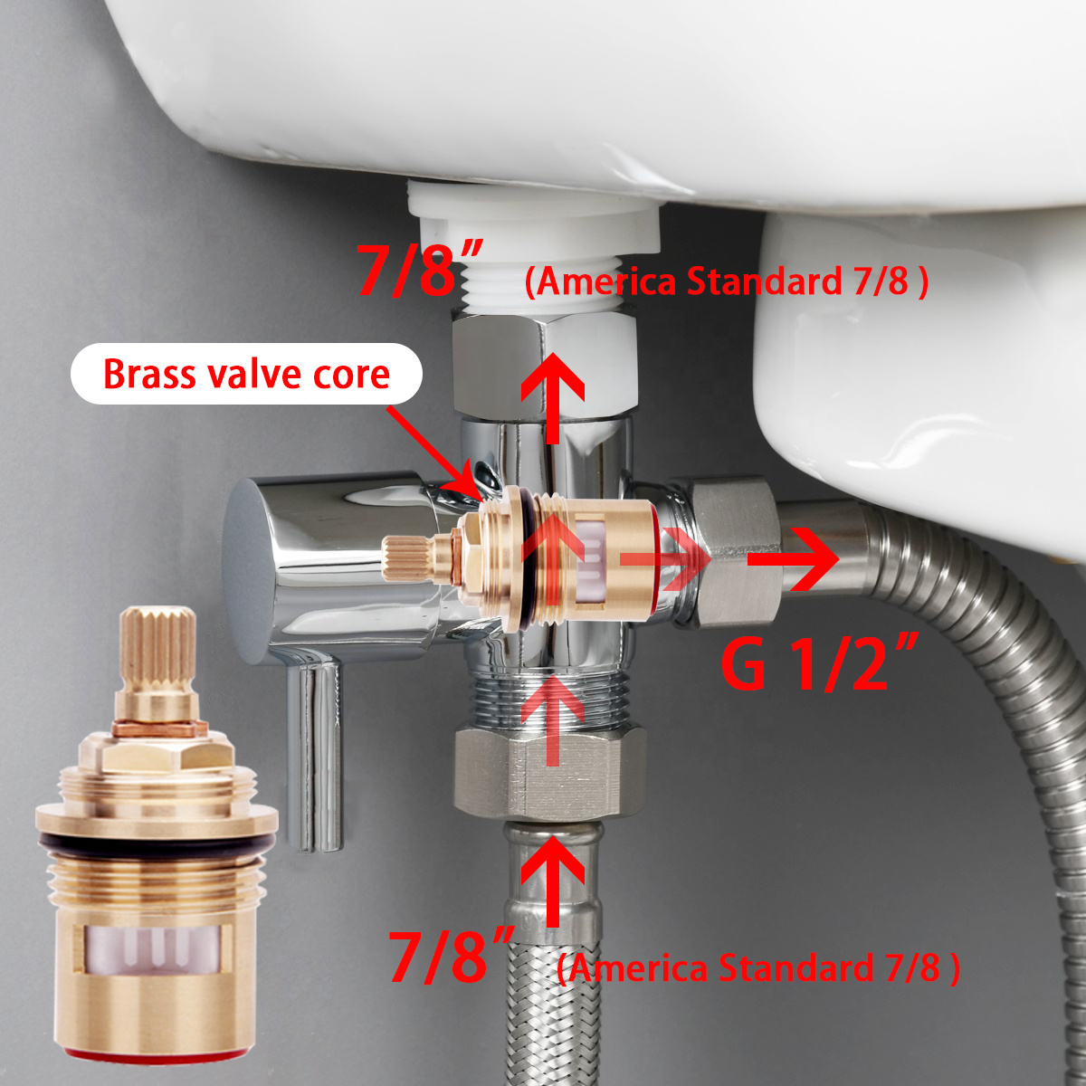 America Standard 7/8 Water distributor brass Angle valve Bathroom toilet 3 way valve shattaf bidet