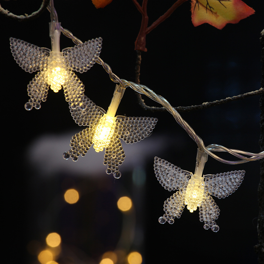 Outdoor solar powered butterfly led string lights