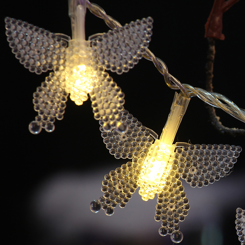 Outdoor solar powered butterfly led string lights