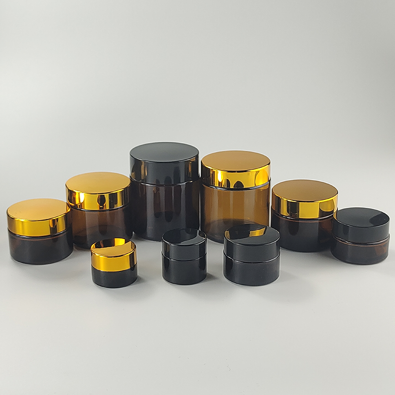 5g 10g 15g 20g 30g 50g 60g 100g 100g 250g 450g Amber glass cream jar with gold black sliver aluminium Cap