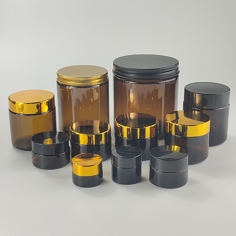 5g 10g 15g 20g 30g 50g 60g 100g 100g 250g 450g Amber glass cream jar with gold black sliver aluminium Cap