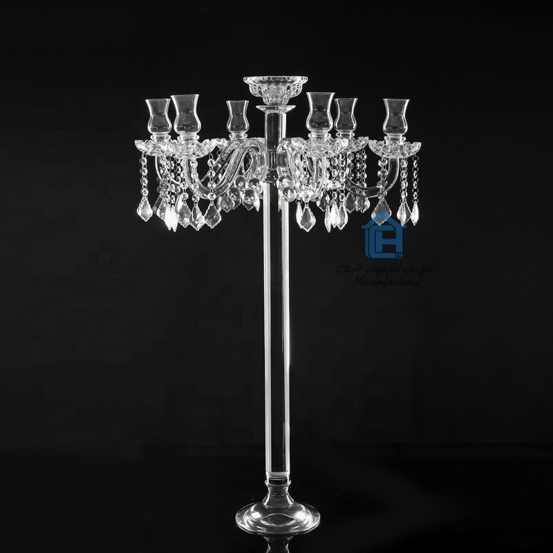 Latest wedding decoration crystal candelabra 6 arms candelabra with flower bowl for wedding/home decoration