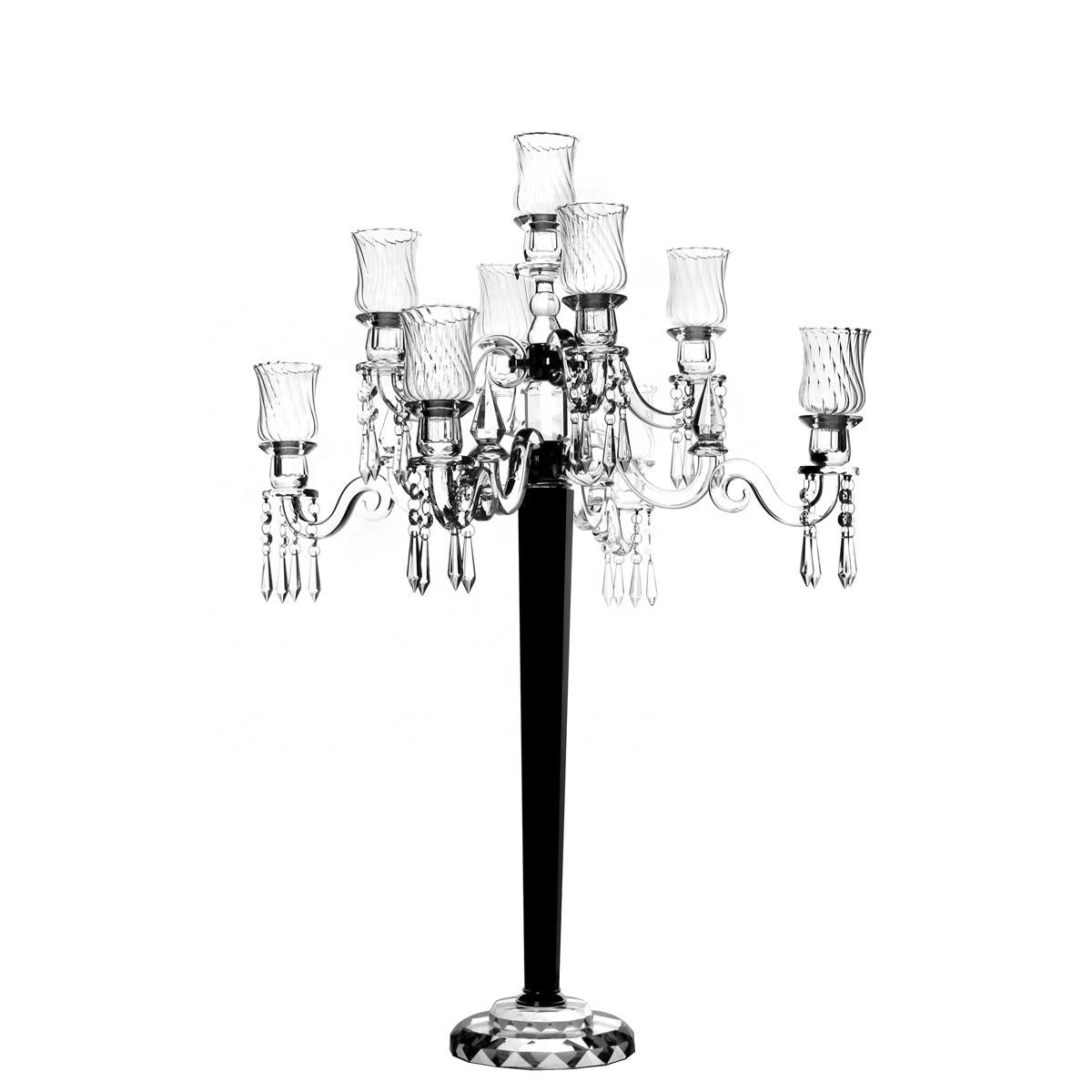 8arms black crystal candelabra for wedding centerpiece with flower bowl CHCC007-3