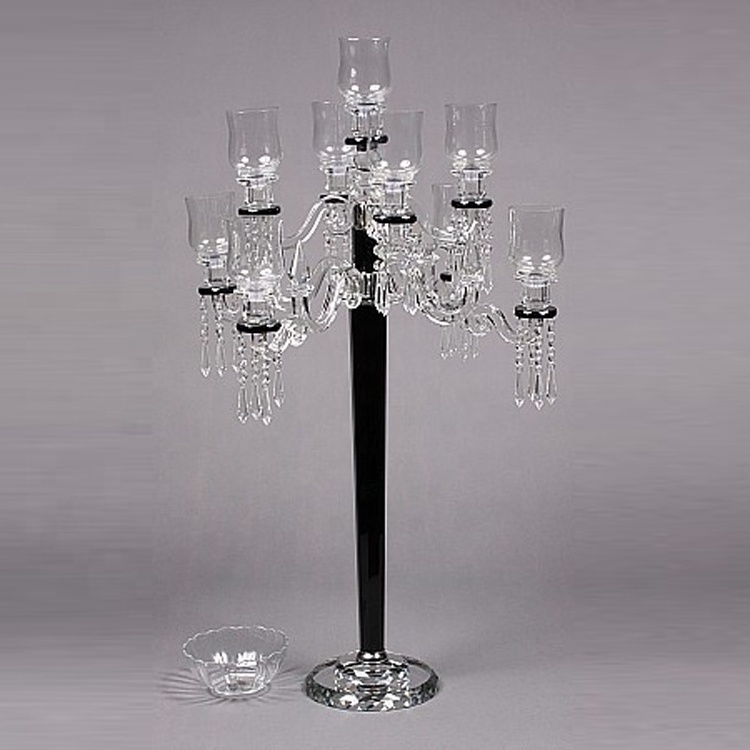 8arms black crystal candelabra for wedding centerpiece with flower bowl CHCC007-3