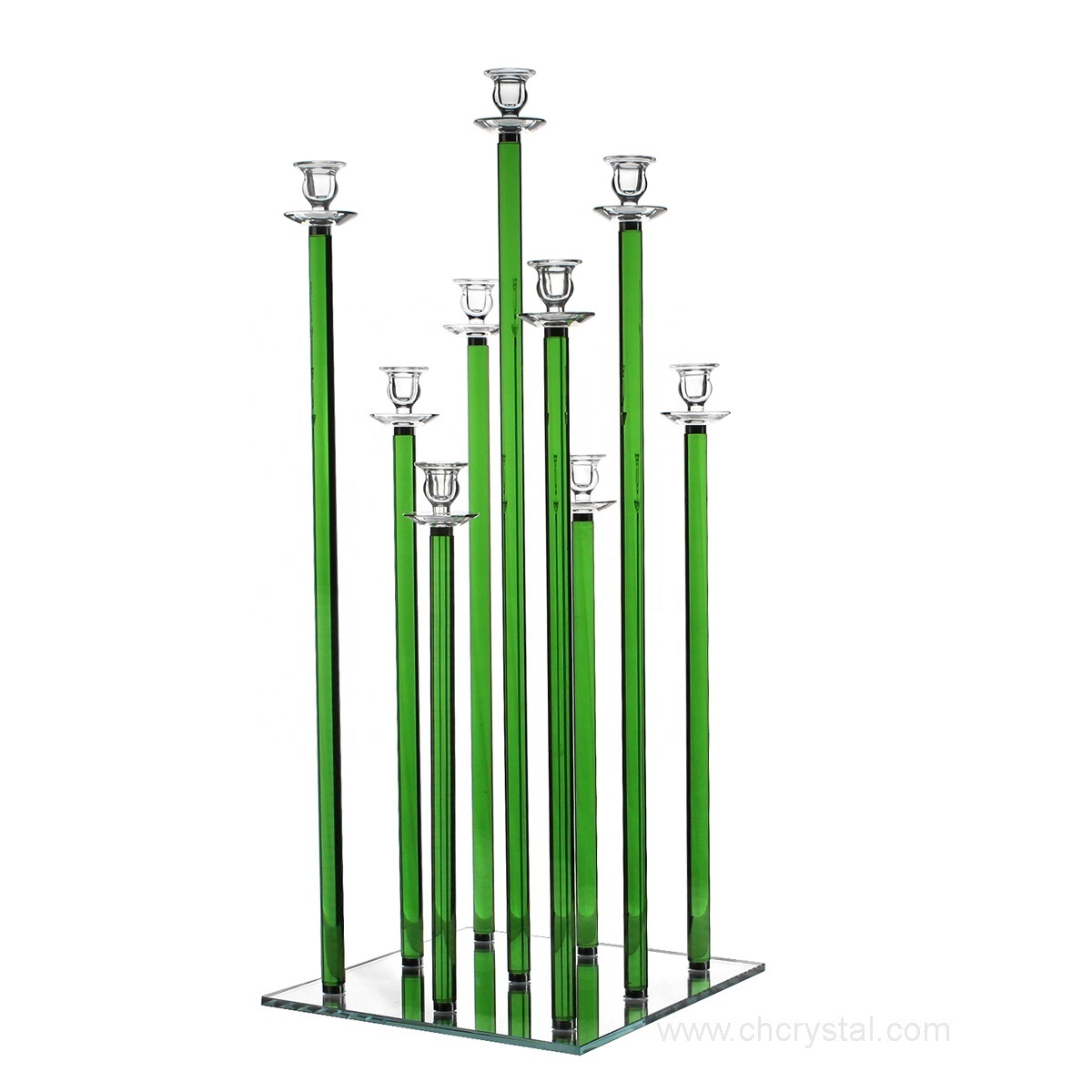 Elegant colorful Acrylic 9 arms crystal candelabra glass desktop wedding fountain centerpieces with the mirror base