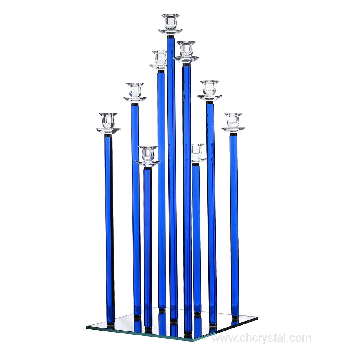 Elegant colorful Acrylic 9 arms crystal candelabra glass desktop wedding fountain centerpieces with the mirror base