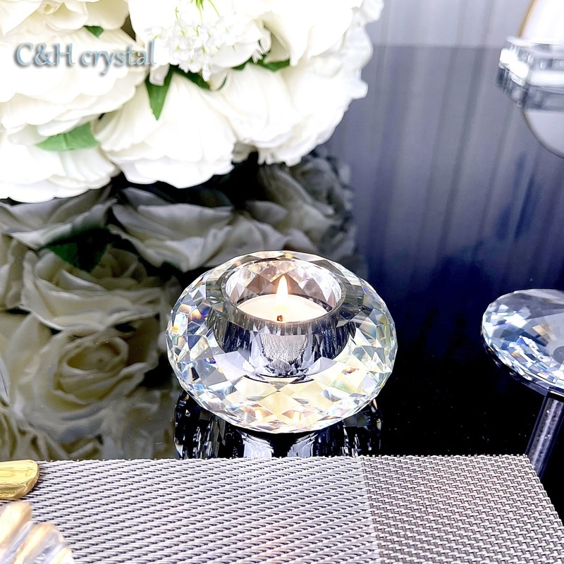 Dining table k9 crystal cut tealight candle holder for wedding and home decoration