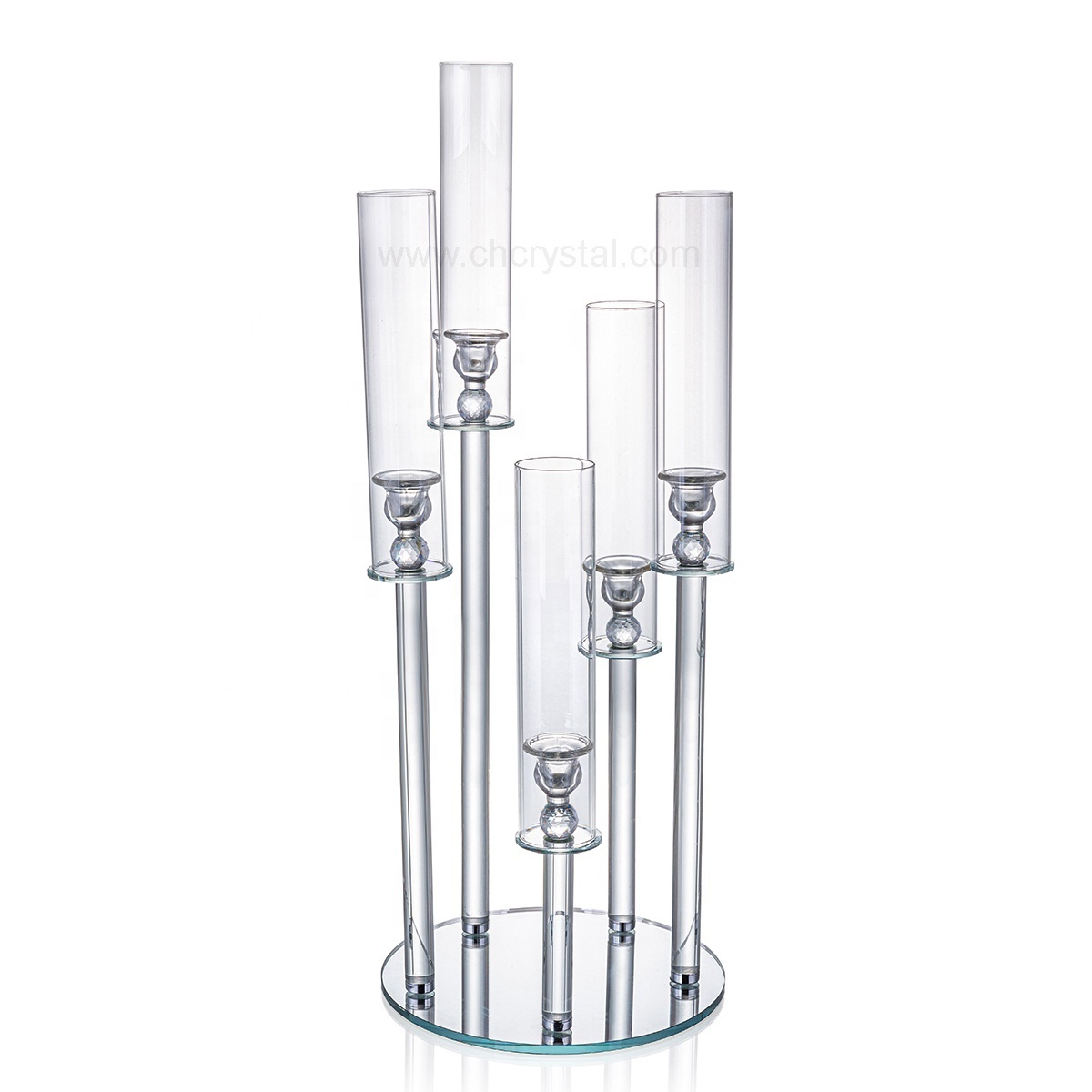 Table decoration 7 arms candle holder tall K9 crystal with Circular base glass tubes wedding candelabra sale used