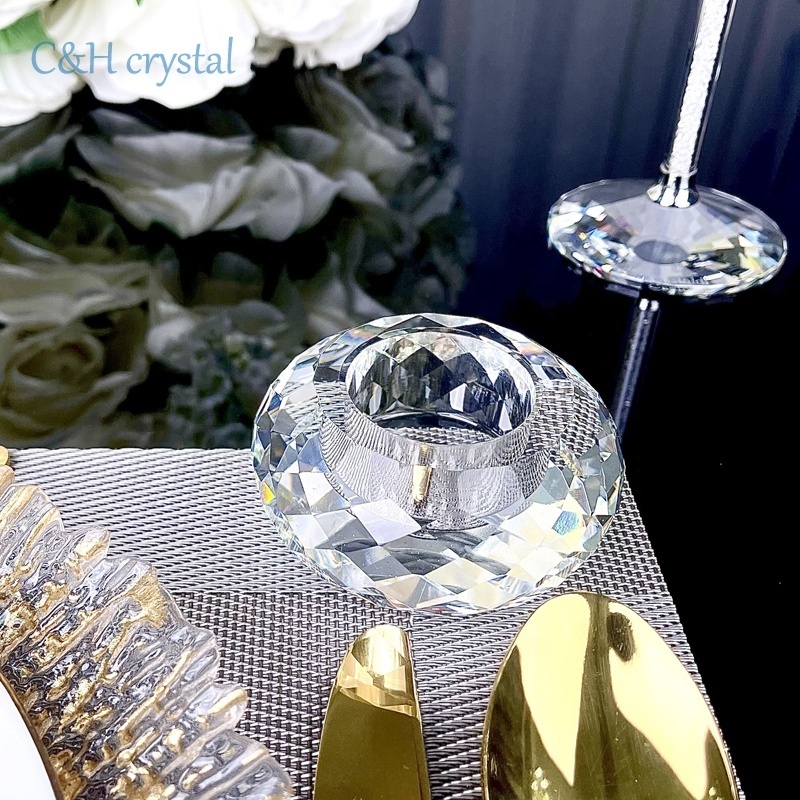 Dining table k9 crystal cut tealight candle holder for wedding and home decoration