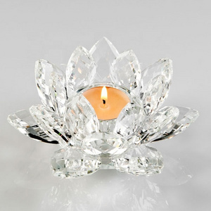 Wholesale beautiful design handmade crystal clear  lotus candle holders for wedding decoration