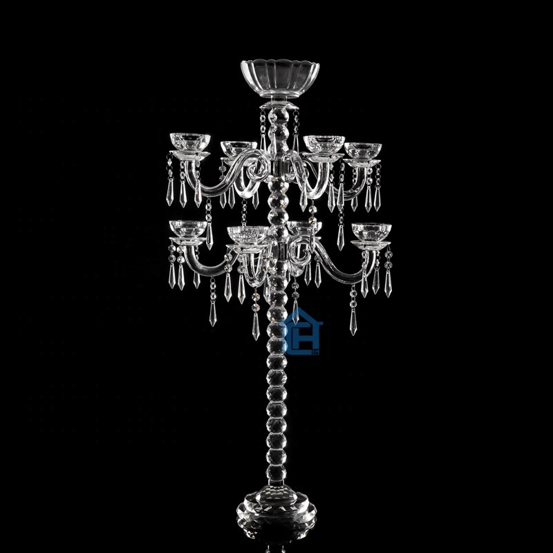 Latest wedding decoration crystal candelabra 6 arms candelabra with flower bowl for wedding/home decoration