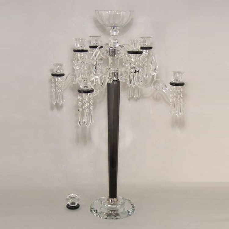 8arms black crystal candelabra for wedding centerpiece with flower bowl CHCC007-3