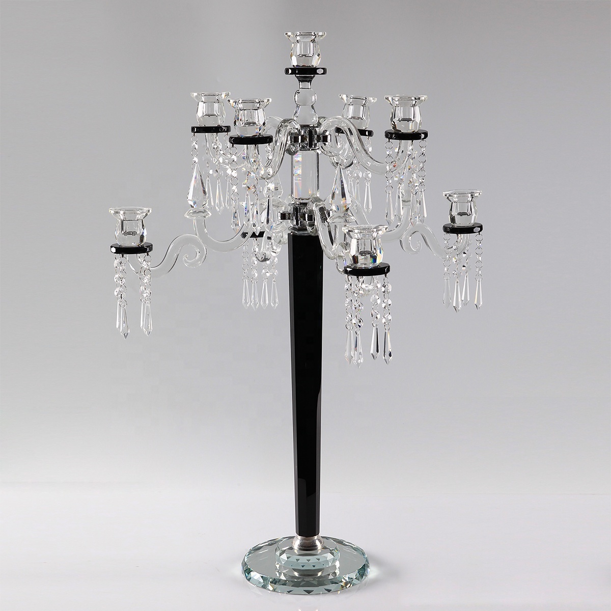 8arms black crystal candelabra for wedding centerpiece with flower bowl CHCC007-3