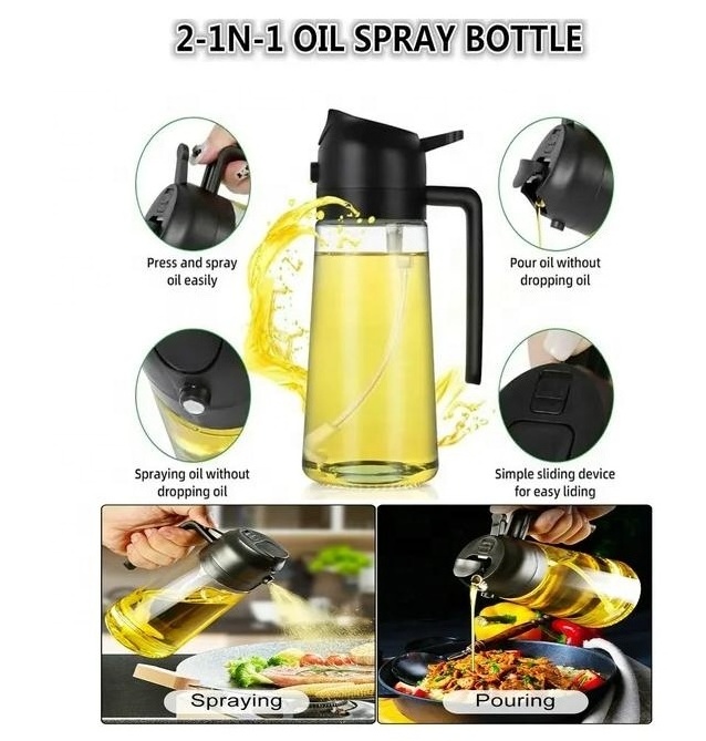 Air Fryer, BBQ Oil Sprayer for Cooking 2 in 1 Olive Oil Dispenser Bottle for Kitchen 17oz/470ml Premium Glass Oil Bottle