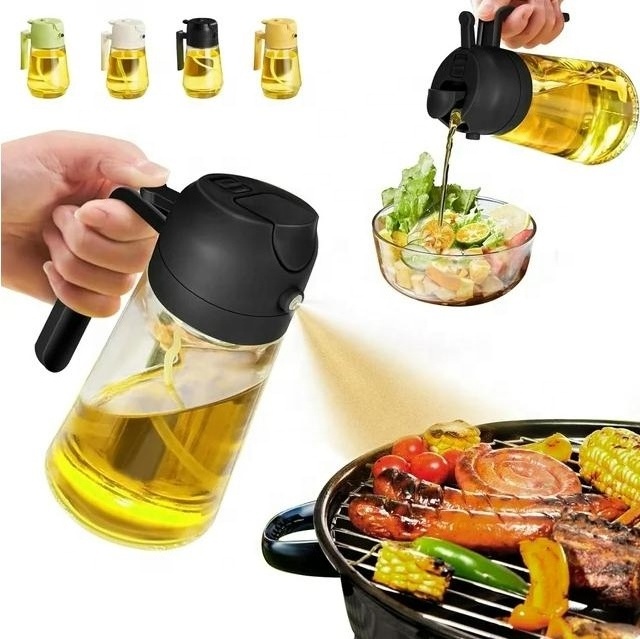 Air Fryer, BBQ Oil Sprayer for Cooking 2 in 1 Olive Oil Dispenser Bottle for Kitchen 17oz/470ml Premium Glass Oil Bottle