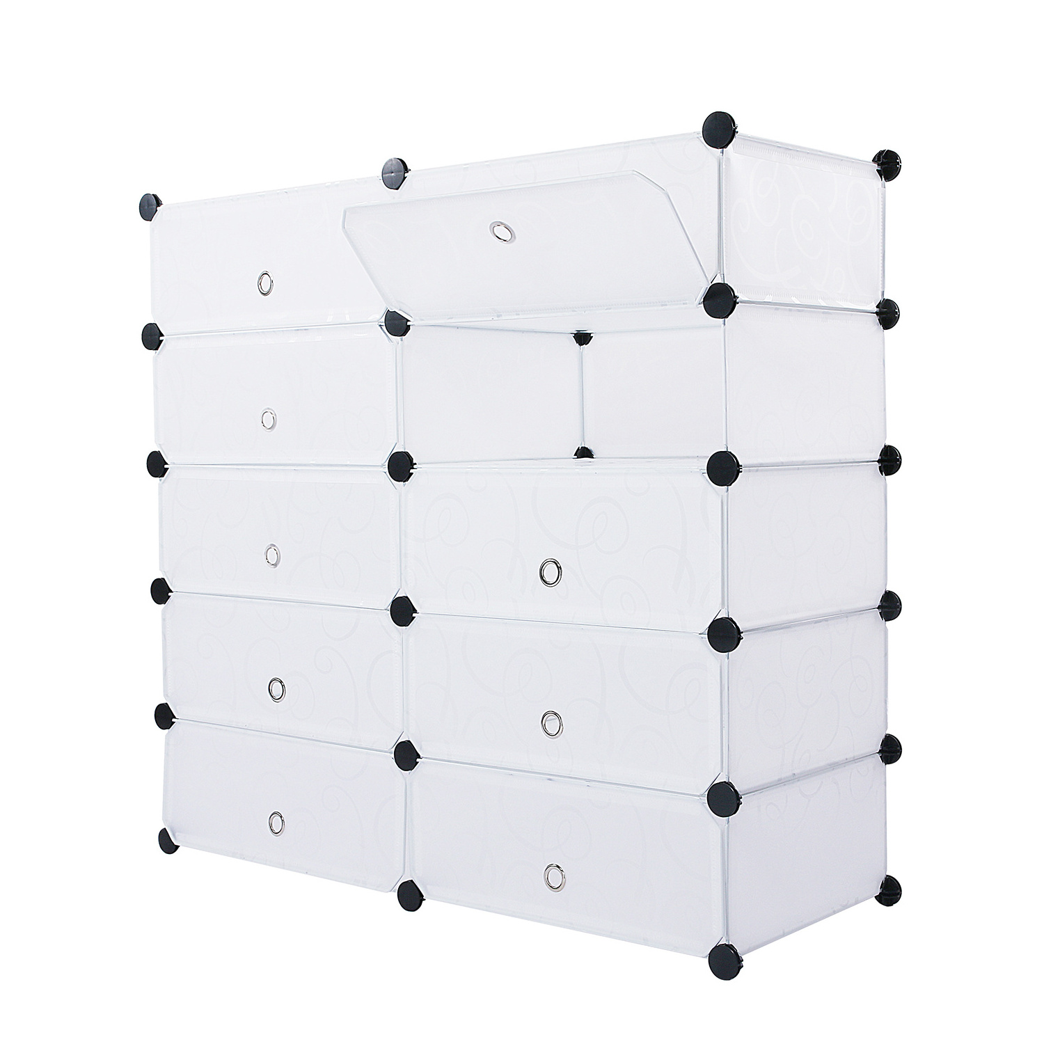 Multi Use DIY Plastic 12 Cube Shoe Rack, Shoes Cabinet Black with White Door