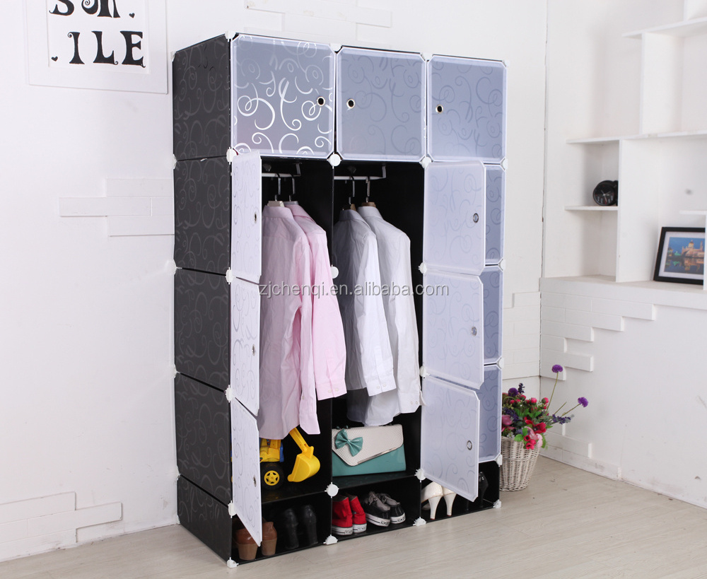 DIY Plastic Wardrobe Closet Bedroom Armoires 12 Cube Storage with shoe rack TM-608