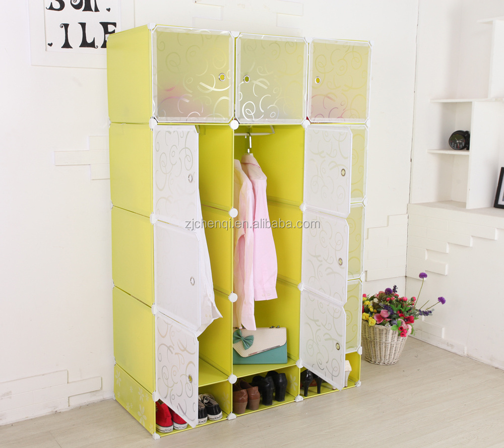 DIY Plastic Wardrobe Closet Bedroom Armoires 12 Cube Storage with shoe rack TM-608