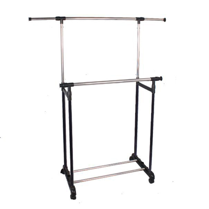 Height Adjustable Double Rod Clothes Rack for Hanging Clothes Portable Rolling Garment Rack